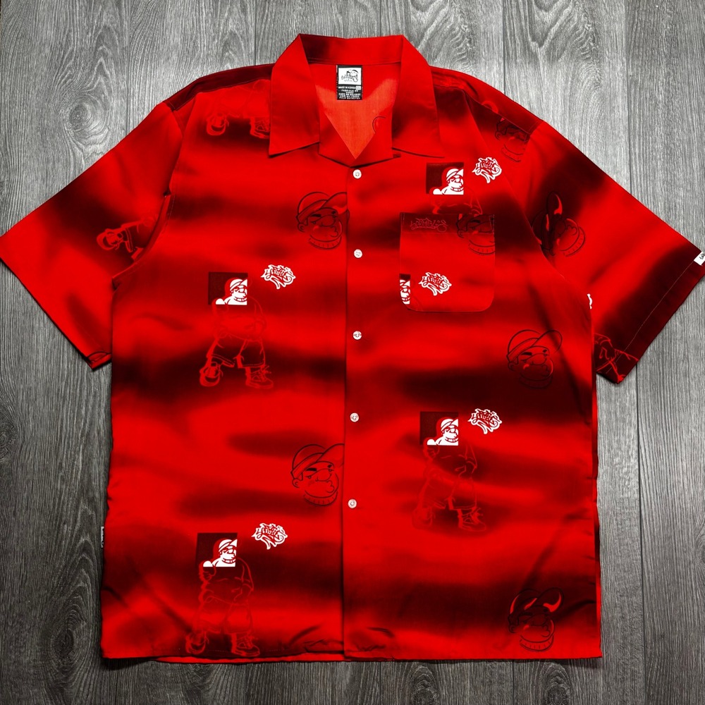 Southpole Mens Red Black Ombre Character Print Button Down Shirt XXL Y2K Vintage
